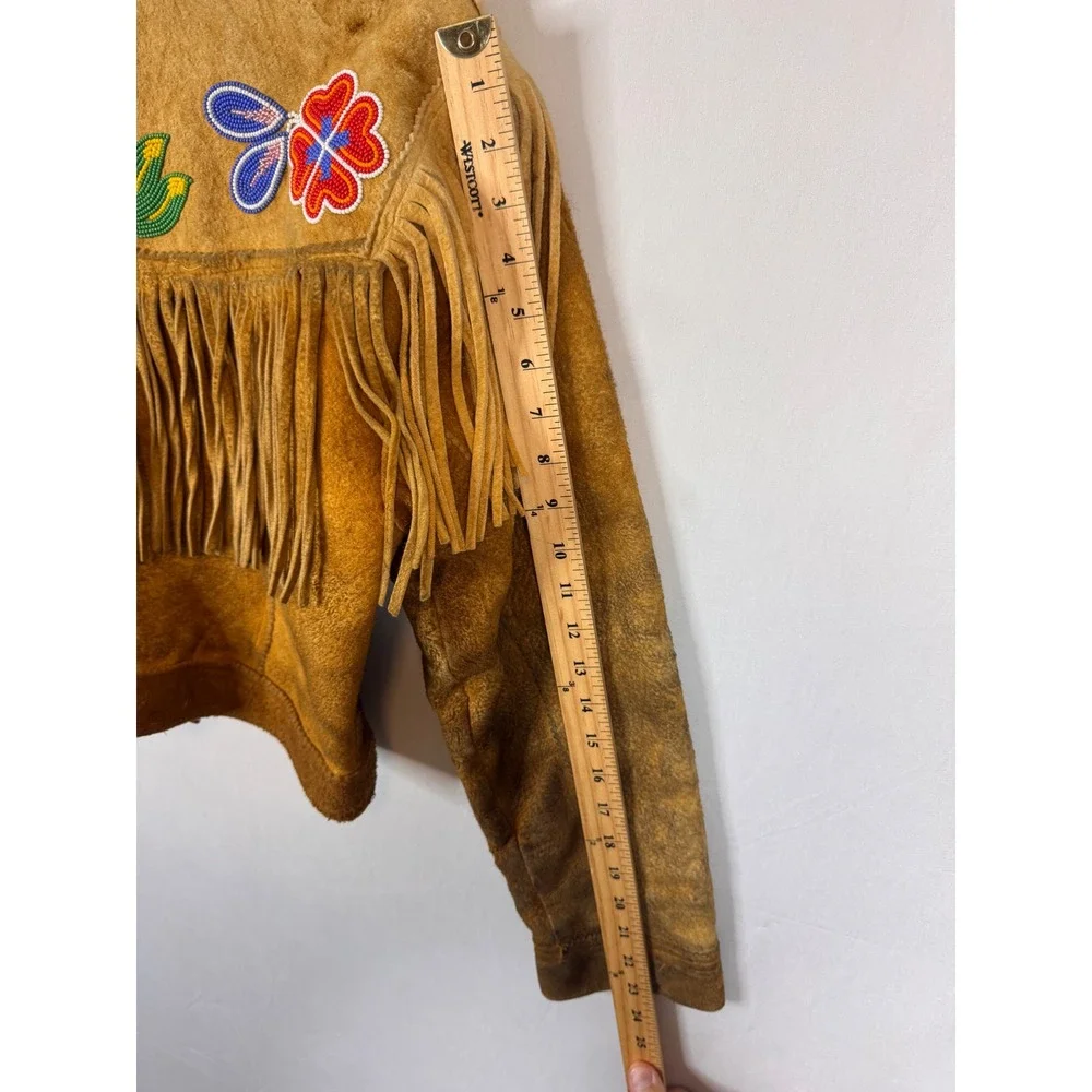Vintage Buckskin Western Beaded Fringe Jacket Leather Floral Native Crop Women S - Picture 16 of 16